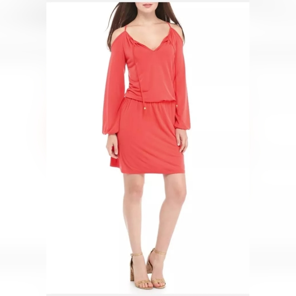 Michael Kors Sangria Stretch Matte Jersey Cold Shoulder Dress Size Small…